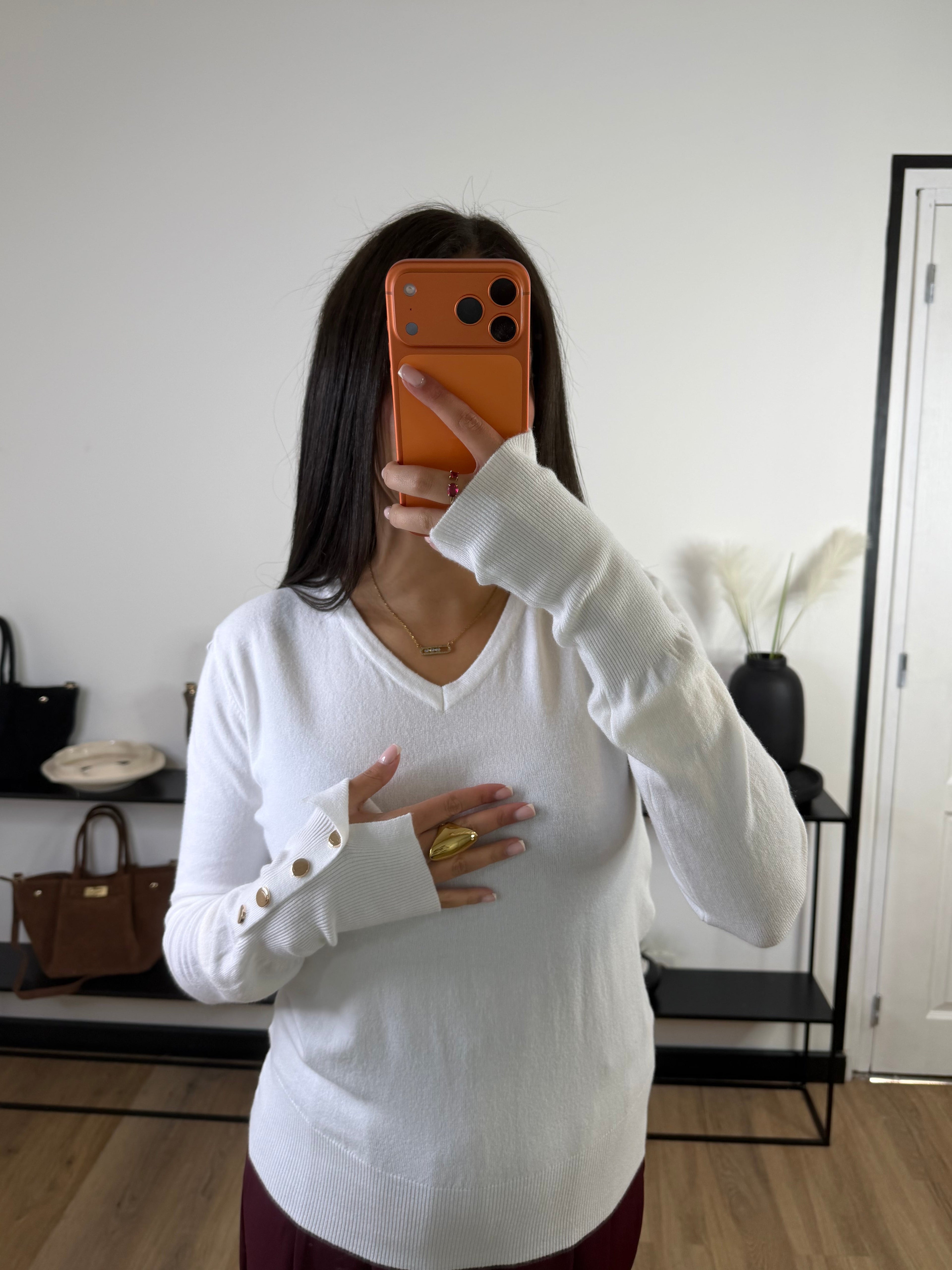 Pull Sable col V | Blanc