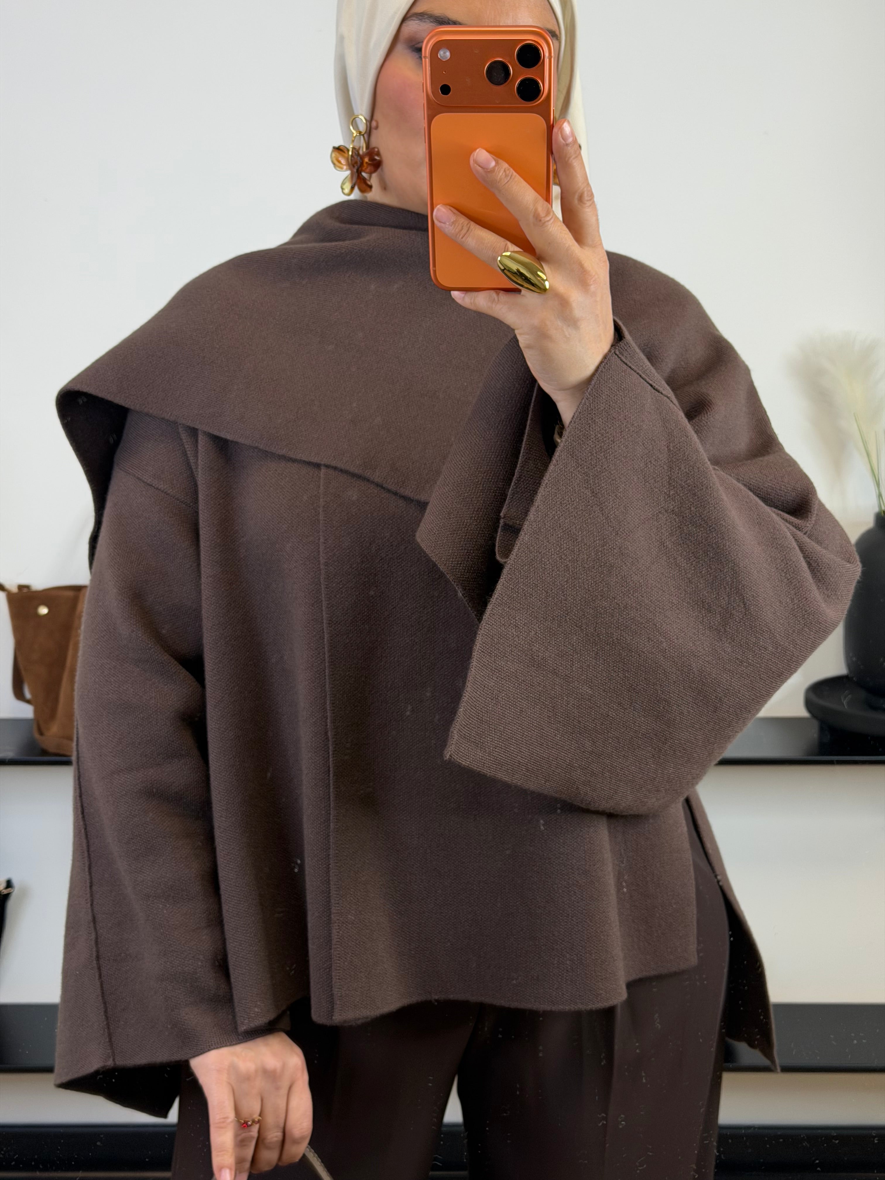 Gilet cape Bergen 22% de laine I marron chocolat
